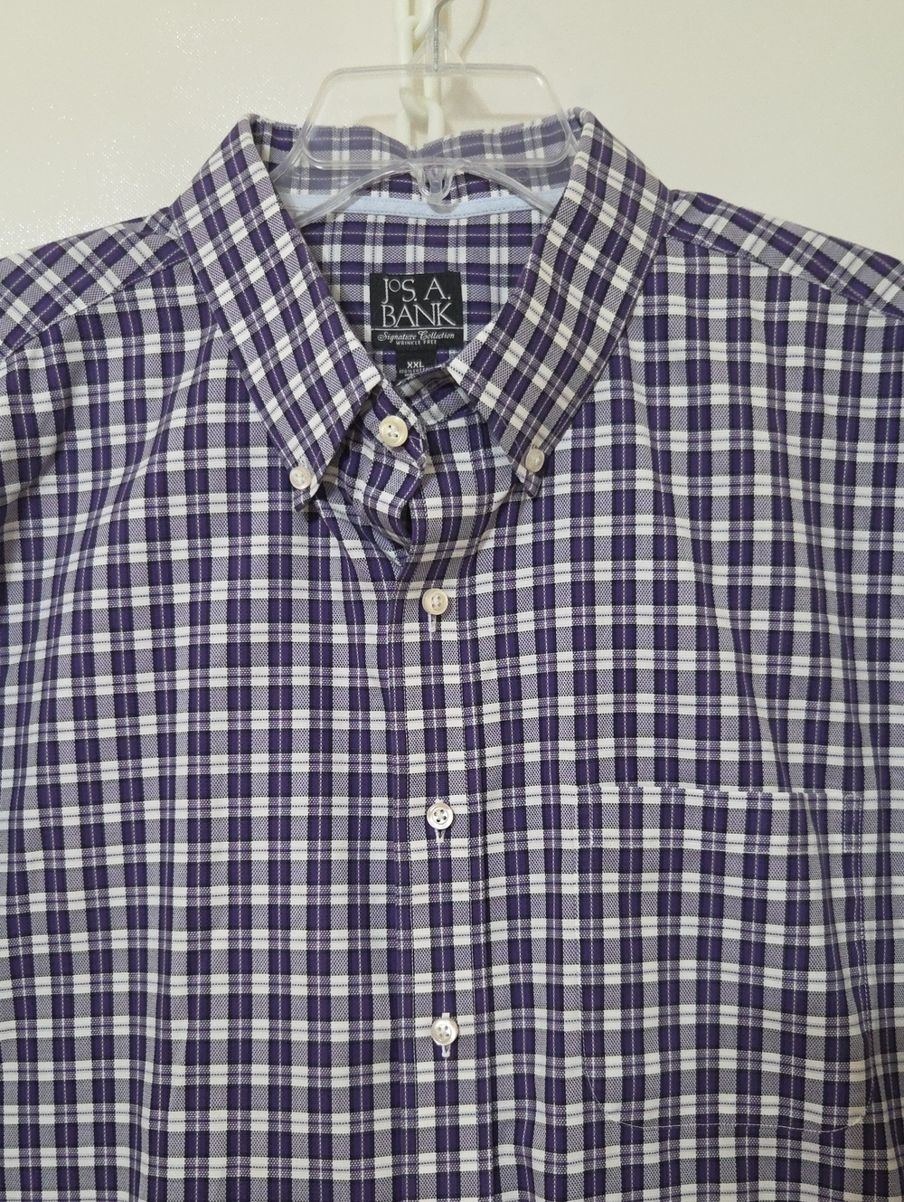 Jos. A. Bank Men's Purple and White Plaid Long Sleeve Button-Down Shirt Size XXL